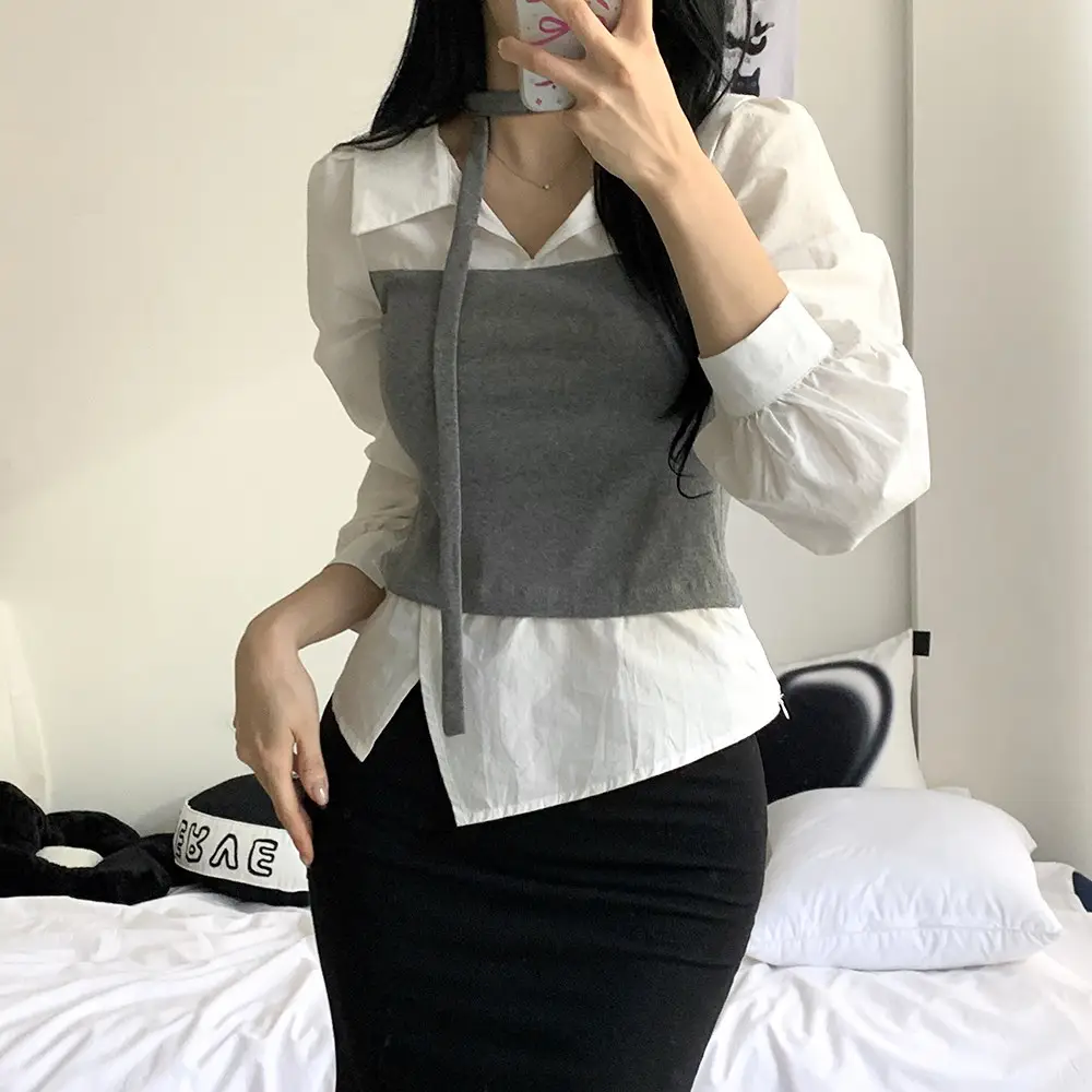 코디 만렙템 발견! 리즌 일체형 뷔스티에 니트 셔츠 세트로 간편하게 스타일 업!