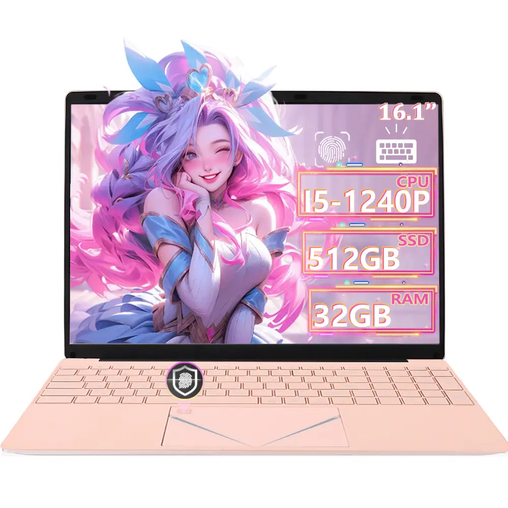 15.6치 노트북 RAM:16GB/SSD:512GB 사무용 노트북 대학생 노트북 Windows10 & Ms Office 지문 잠금 해제 백라이트 키보드 5000mAh, Intel I5-1240P, WIN10, 16GB, 512GB, 분홍색