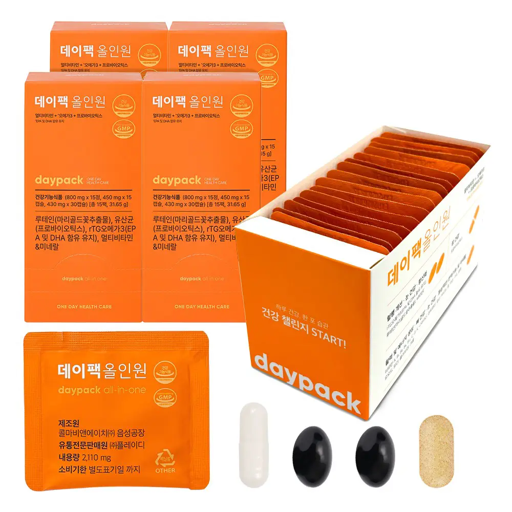 데이팩 올인원 유산균+오메가+루테인+멀티비타민+미네랄, 15회분, 4개