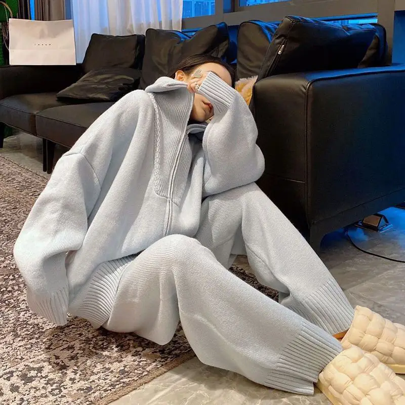 RCLET 여성 추동 니트세트 터틀넥니트탑+니트배기바지 캐주얼니트세트 니트투피스