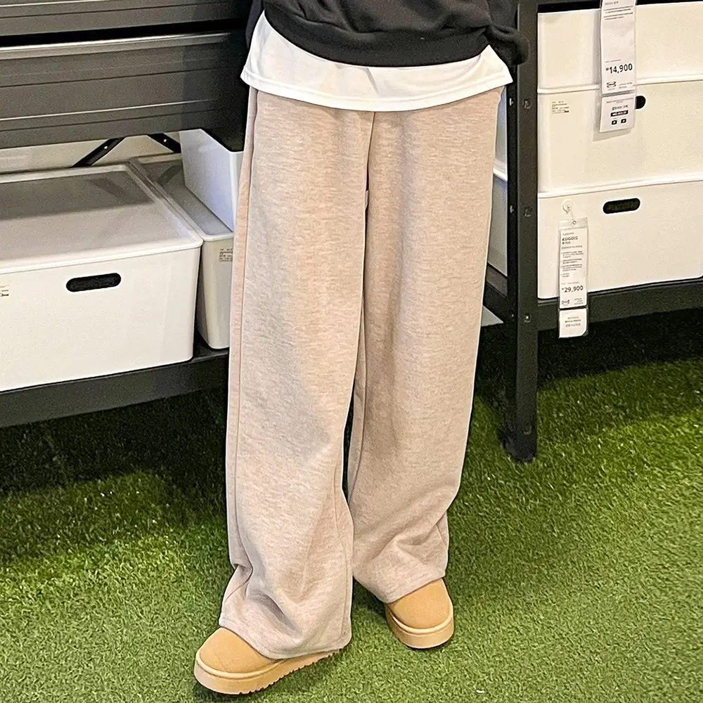 [얼로우]니트 코듀로이 와이드 팬츠 밴딩 코듀로이 골덴 겨울 기모 남여공용 커플