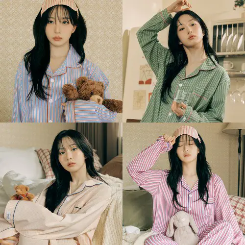 사랑이 넘치는 우리 집! 도씨 긴팔 카라 커플 잠옷으로 로맨틱 홈웨어 완성